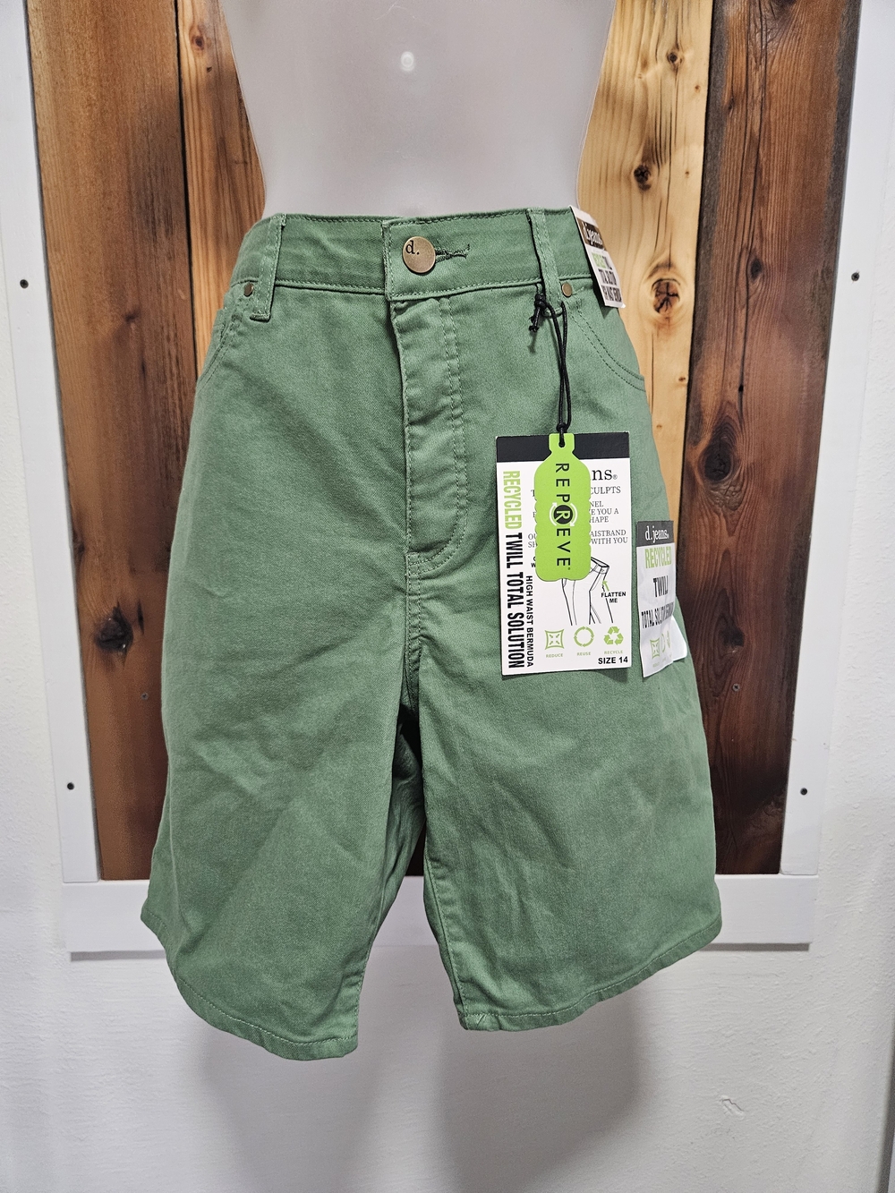 d. jeans Olive Green Flat Front Casual Shorts